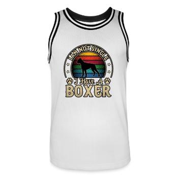 I am not single I have a boxer - Men's Basketball Jersey - white/black - Front - AI Model Male 185 dark (185cm)