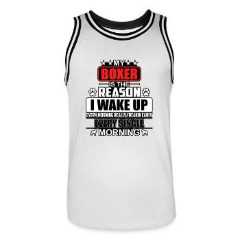 My boxer is the reason I wake up every morning - Men's Basketball Jersey - white/black - Front - AI Model Male 185 dark (185cm)