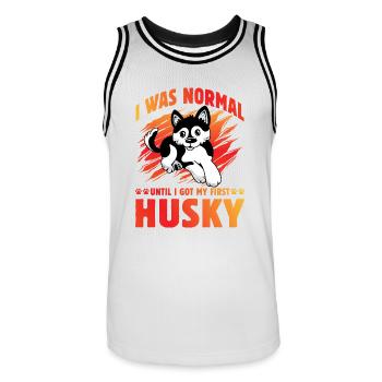 J’étais normal jusqu’à ce que j’obtienne mon premier Husky - Maillot de basket Homme - blanc/noir - Devant - AI Model Male 185 dark (185cm)