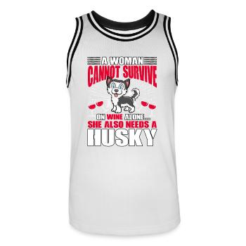 A Woman cannot survive on Wine alone Husky - Männer Basketball-Trikot - Weiß/Schwarz - Vorne - AI Model Male 185 dark (185cm)