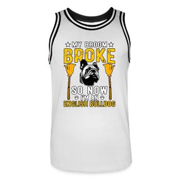 My broom Broke so now I'm an English Bulldog - Männer Basketball-Trikot - Weiß/Schwarz - Vorne - AI Model Male 185 dark (185cm)