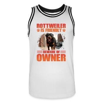 Rottweiler is friendly beware of owner - Men's Basketball Jersey - white/black - Front - AI Model Male 185 dark (185cm)