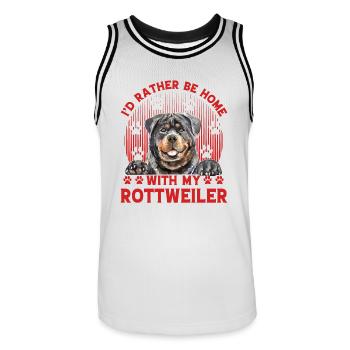 I'd rather be home with my Rottweiler - Men's Basketball Jersey - white/black - Front - AI Model Male 185 dark (185cm)