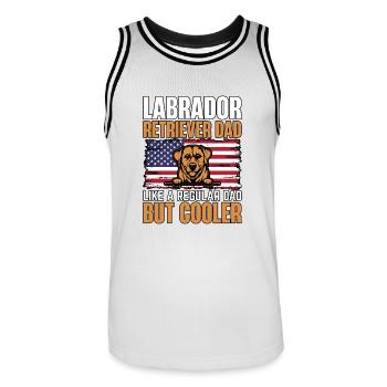 LABRADOR RETRIEVER DAD LIKE REGULAR DAD BUT COOLER - Men's Basketball Jersey - white/black - Front - AI Model Male 185 dark (185cm)