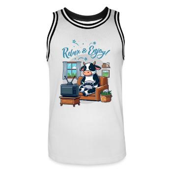 Moo Relax And Enjoy Funny Animals - Men's Basketball Jersey - white/black - Front - AI Model Male 185 dark (185cm)