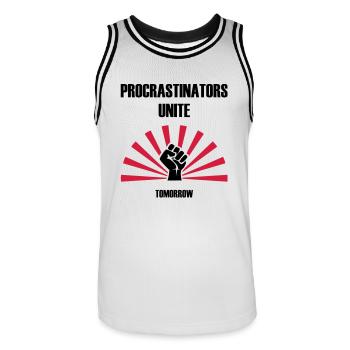 Procrastinators unite ... TOMORROW - Men's Basketball Jersey - white/black - Front - AI Model Male 185 dark (185cm)