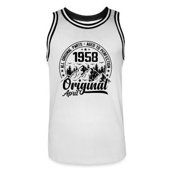 1958 April Original: 66 Years Anniversary Gift - Men's Basketball Jersey - white/black - Front - AI Model Male 185 dark (185cm)