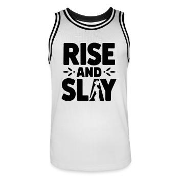 RISE and Slay Statement - Tägliche Motivation - Männer Basketball-Trikot - Weiß/Schwarz - Vorne - AI Model Male 185 dark (185cm)
