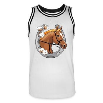 Tête de cheval avec une crinière rouge dans un cadre - Maillot de basket Homme - blanc/noir - Devant - AI Model Male 185 dark (185cm)