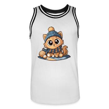 Chat mignon avec écharpe et chapeau à pompon. - Maillot de basket Homme - blanc/noir - Devant - AI Model Male 185 dark (185cm)