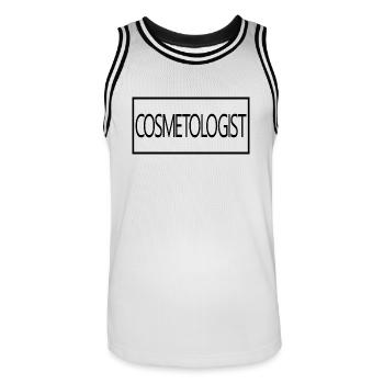 Cosmétologue fière étudiante diplômée en cosmétologie - Maillot de basket Homme - blanc/noir - Devant - AI Model Male 185 dark (185cm)