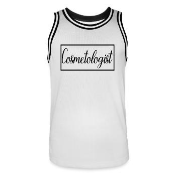 Cosmétologue fière étudiante diplômée en cosmétologie - Maillot de basket Homme - blanc/noir - Devant - AI Model Male 185 dark (185cm)