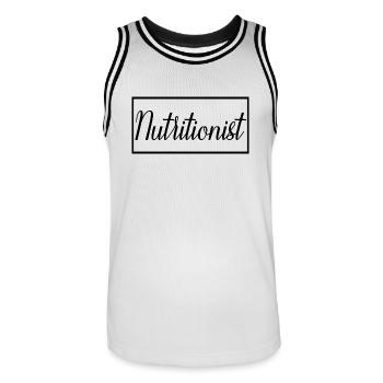 Nutritionniste Fier étudiant diplômé en nutrition - Maillot de basket Homme - blanc/noir - Devant - AI Model Male 185 dark (185cm)