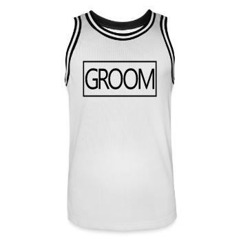 Groom - Husband To Be Wedding Party Engagement - Men's Basketball Jersey - white/black - Front - AI Model Male 185 dark (185cm)