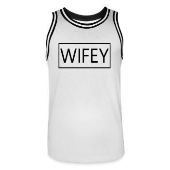 Wifey Matching Couple Fiançailles Mariage Lune de miel - Maillot de basket Homme - blanc/noir - Devant - AI Model Male 185 dark (185cm)