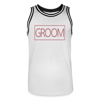 Groom - Husband To Be Wedding Party Engagement - Men's Basketball Jersey - white/black - Front - AI Model Male 185 dark (185cm)