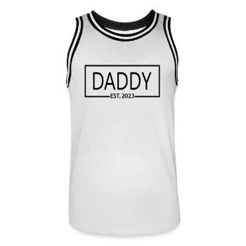 Papa Est. 2023, bientôt papa, révélation de grossesse - Maillot de basket Homme - blanc/noir - Devant - AI Model Male 185 dark (185cm)