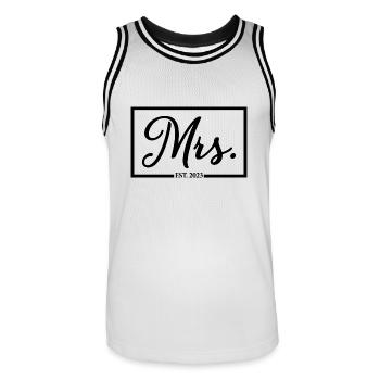 Mme Est. 2023 Fiançailles Mariage Douche nuptiale - Maillot de basket Homme - blanc/noir - Devant - AI Model Male 185 dark (185cm)
