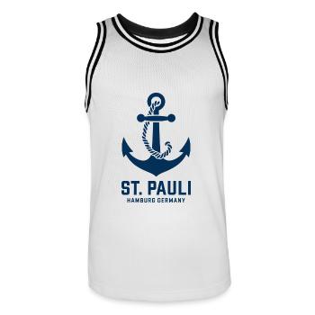 St. Pauli Hamburg Anker Reeperbahn - Männer Basketball-Trikot - Weiß/Schwarz - Vorne - AI Model Male 185 dark (185cm)