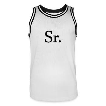 Sr. Engagement Gift Groom To Be Wedding Party - Men's Basketball Jersey - white/black - Front - AI Model Male 185 dark (185cm)