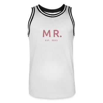 2023 Fiançailles pour la fête de mariage du marié - Maillot de basket Homme - blanc/noir - Devant - AI Model Male 185 dark (185cm)