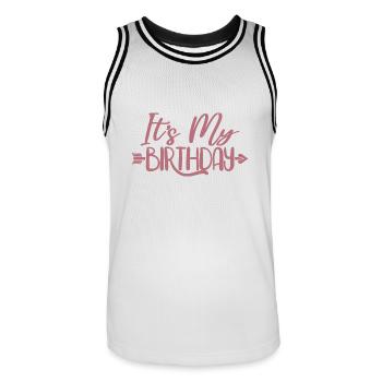 C’est mon anniversaire Cool Birthday Party Gift & Outfit - Maillot de basket Homme - blanc/noir - Devant - AI Model Male 185 dark (185cm)