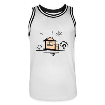 Maison avec arbres et soleil. Dessin. Gribouiller. - Maillot de basket Homme - blanc/noir - Devant - AI Model Male 185 dark (185cm)