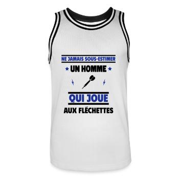 un homme qui joue aux fléchettes - Maillot de basket Homme - blanc/noir - Devant - AI Model Male 185 dark (185cm)