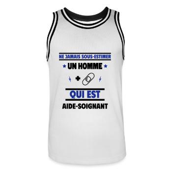 un homme qui est aide-soignant - Maillot de basket Homme - blanc/noir - Devant - AI Model Male 185 dark (185cm)