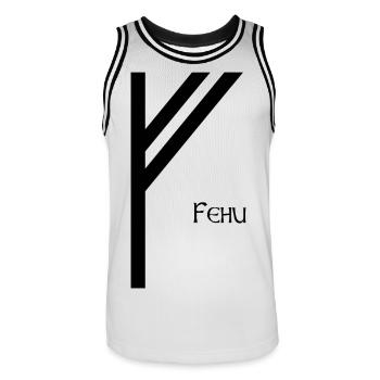 Rune Fehu avec Nom Noir – Viking Futhark - Maillot de basket Homme - blanc/noir - Devant - AI Model Male 185 dark (185cm)