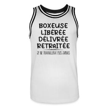 Boxer celebrates retirement with humor gift - Men's Basketball Jersey - white/black - Front - AI Model Male 185 dark (185cm)