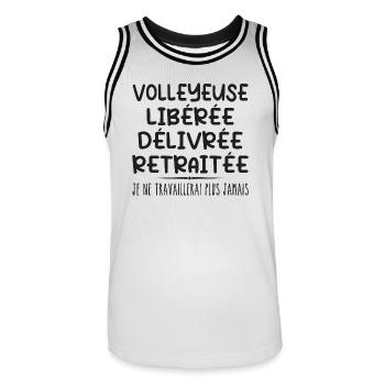 Volleyball player celebrates her retirement with humor gift - Men's Basketball Jersey - white/black - Front - AI Model Male 185 dark (185cm)