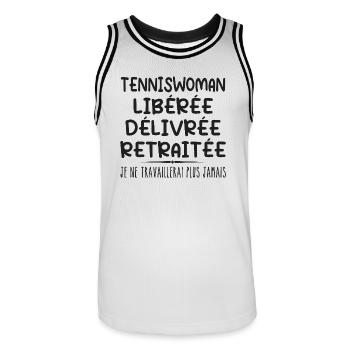 Tenniswoman célèbre sa retraite avec humour cadeau - Maillot de basket Homme - blanc/noir - Devant - AI Model Male 185 dark (185cm)