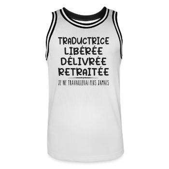 Übersetzerin feiert ihren Ruhestand mit humorvollem Geschenk - Männer Basketball-Trikot - Weiß/Schwarz - Vorne - AI Model Male 185 dark (185cm)