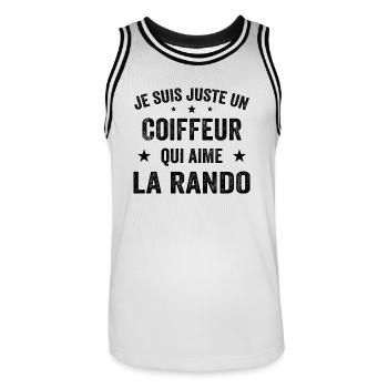 Fier d’être Coiffeur et Passionné de Randonnée - Maillot de basket Homme - blanc/noir - Devant - AI Model Male 185 dark (185cm)