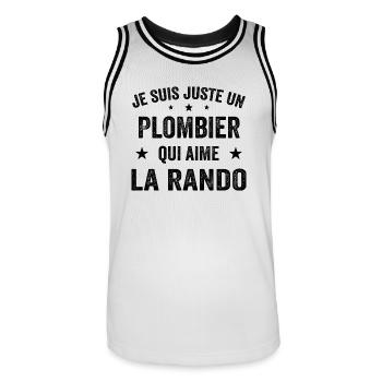 Fier d’être Plombier et Passionné de Randonnée - Maillot de basket Homme - blanc/noir - Devant - AI Model Male 185 dark (185cm)