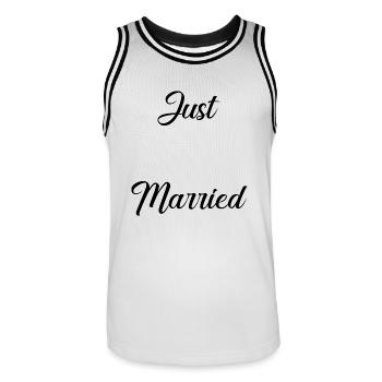 GERADE VERHEIRATET. Junggesellinnenabschied. HEILIGER VALENTIN. LANG LEBE DIE MARIES - Männer Basketball-Trikot - Weiß/Schwarz - Vorne - AI Model Male 185 dark (185cm)