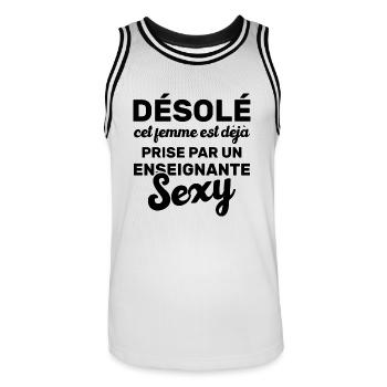 Désolé cet femme est déjà prise par un enseignante - Maillot de basket Homme - blanc/noir - Devant - AI Model Male 185 dark (185cm)