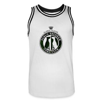 Pablo Escobar / Colore version - Männer Basketball-Trikot - Weiß/Schwarz - Vorne - AI Model Male 185 dark (185cm)