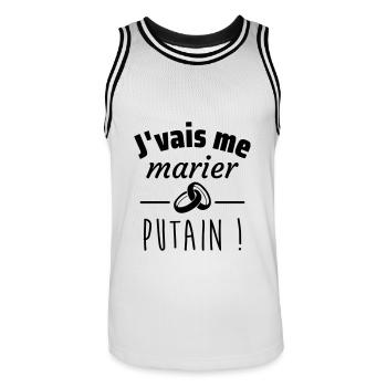 j'vais me marier, cadeau EVJF, EVG,mariage - Maillot de basket Homme - blanc/noir - Devant - AI Model Male 185 dark (185cm)