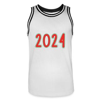 2024. JAHR. ALLES GUTE ZUM NEUEN JAHR. SILVESTER - Männer Basketball-Trikot - Weiß/Schwarz - Vorne - AI Model Male 185 dark (185cm)