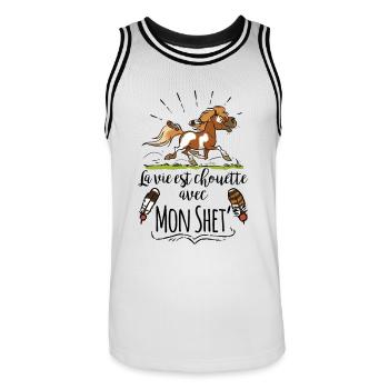 La vie est chouette avec mon shet 2 texte noir - Maillot de basket Homme - blanc/noir - Devant - AI Model Male 185 dark (185cm)