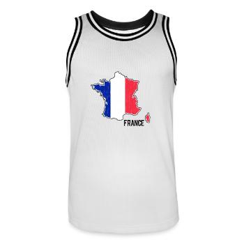 France Flag Map Outline - Men's Basketball Jersey - white/black - Front - AI Model Male 185 dark (185cm)