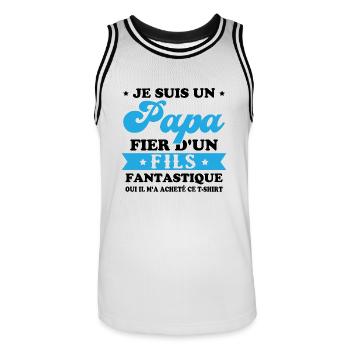 Je suis un papa fier d'un fils, Cadeau papa - Maillot de basket Homme - blanc/noir - Devant - AI Model Male 185 dark (185cm)
