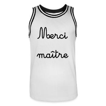 MASTER. THANK YOU. THANK YOU MASTER - Men's Basketball Jersey - white/black - Front - AI Model Male 185 dark (185cm)