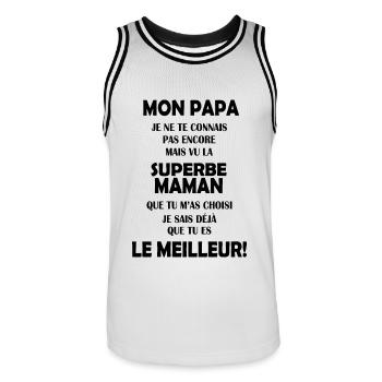 Annonce grossesse Cadeau Futur Papa Future Maman - Maillot de basket Homme - blanc/noir - Devant - AI Model Male 185 dark (185cm)