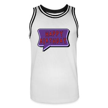 BIRTHDAY. HAPPY BIRTHDAY. HAPPY BIRTHDAY. - Men's Basketball Jersey - white/black - Front - AI Model Male 185 dark (185cm)
