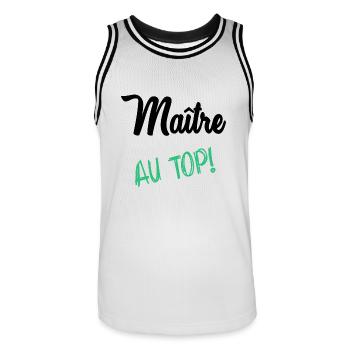 MAITRE. MAÎTRESSE. MERCI - Maillot de basket Homme - blanc/noir - Devant - AI Model Male 185 dark (185cm)