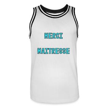 THANK YOU. MISTRESS. MASTER. THANK YOU MISTRESS - Men's Basketball Jersey - white/black - Front - AI Model Male 185 dark (185cm)
