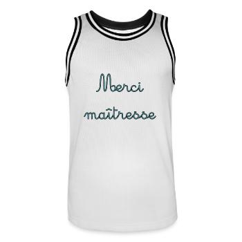 MAÎTRESSE. MAITRE. MERCI. MERCI MAÎTRESSE. MAITRE - Maillot de basket Homme - blanc/noir - Devant - AI Model Male 185 dark (185cm)